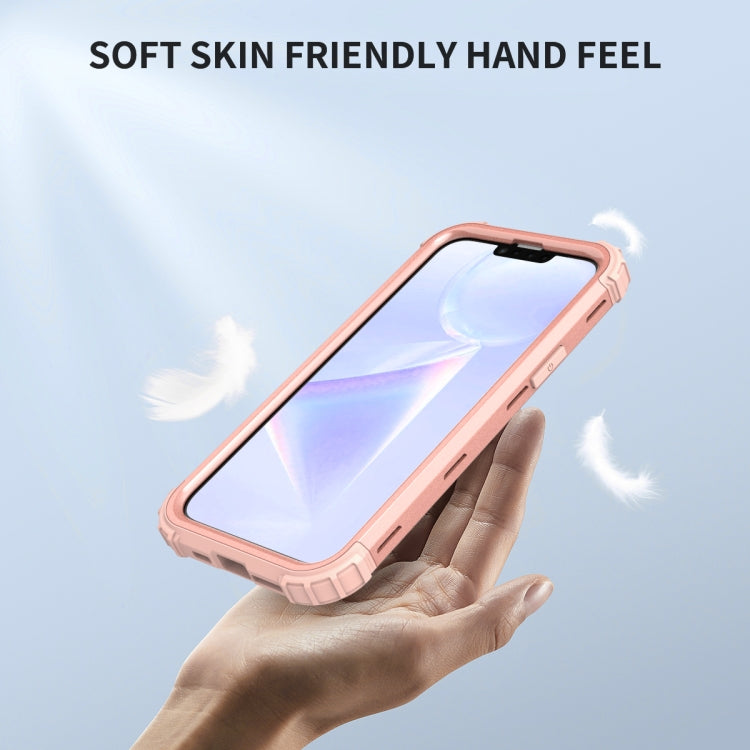 For iPhone 15 Pro Max 3 in 1 Silicone Hybrid PC Shockproof Phone Case(Rose Gold) - HoMEdemic™ 