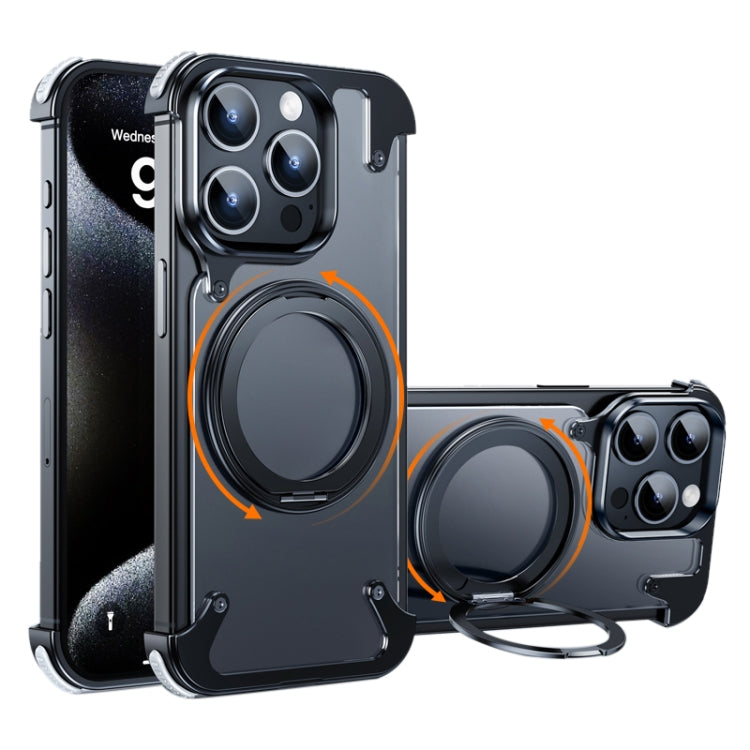 For iPhone 15 Pro Max 360 Degree Rotation MagSafe Stand Metal Phone Case(Frosted Black) - HoMEdemic™ 