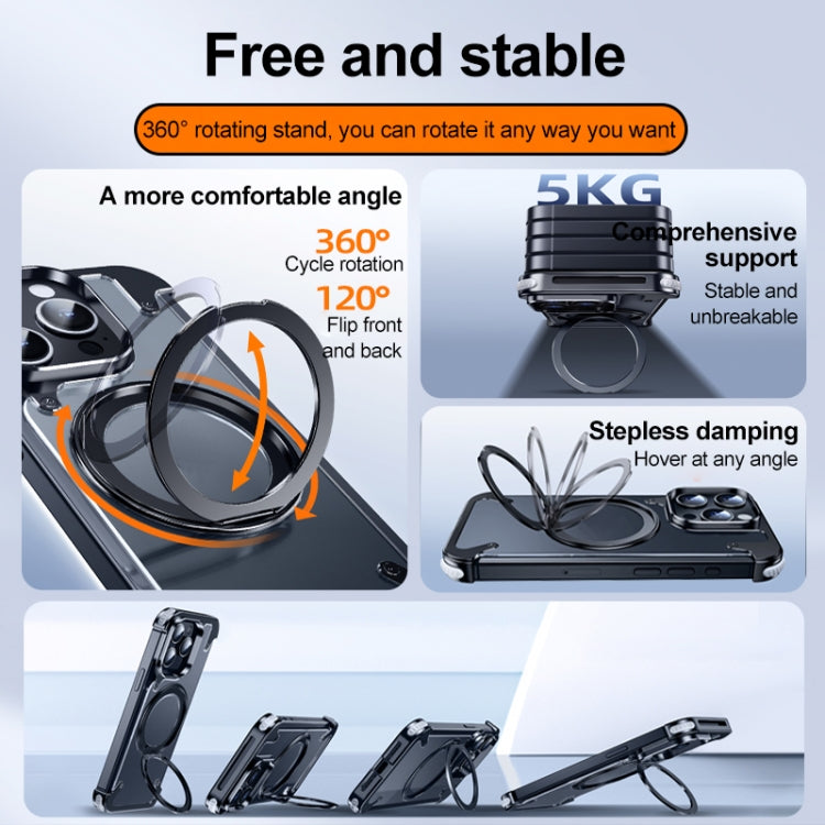 For iPhone 15 Pro Max 360 Degree Rotation MagSafe Stand Metal Phone Case(Leather Silver) - HoMEdemic™ 