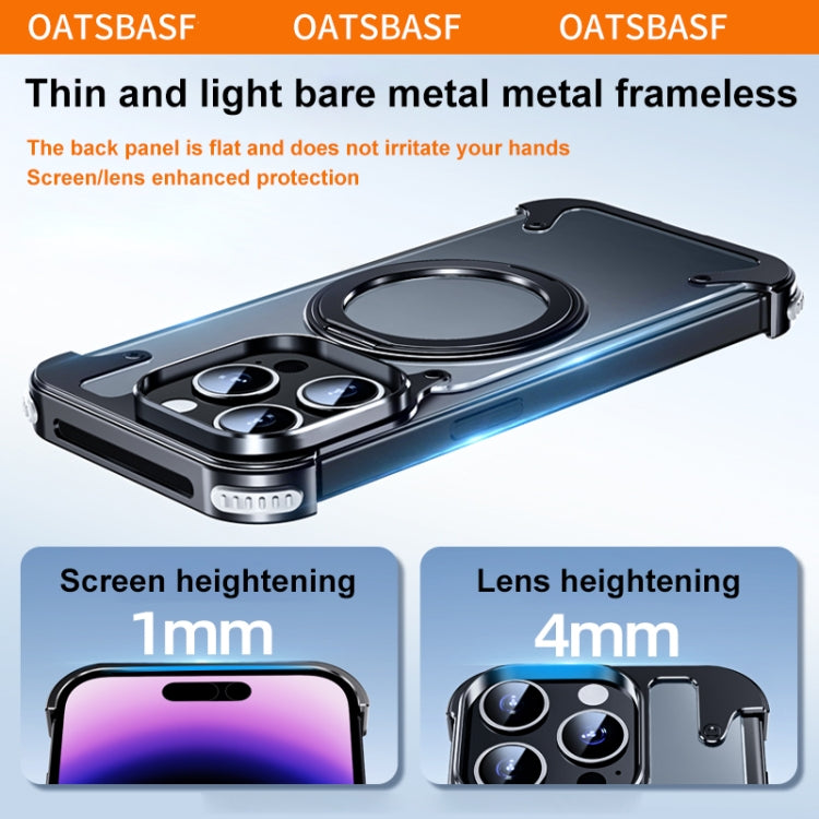 For iPhone 15 Pro Max 360 Degree Rotation MagSafe Stand Metal Phone Case(Leather Silver) - HoMEdemic™ 