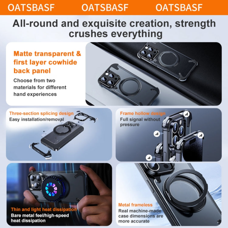 For iPhone 15 Pro Max 360 Degree Rotation MagSafe Stand Metal Phone Case(Leather Silver) - HoMEdemic™ 