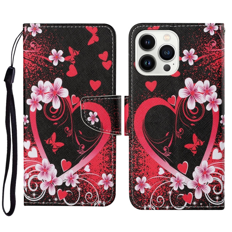 For iPhone 15 Pro Max 3D Colored Drawing Flip Leather Phone Case(Red Heart) - HoMEdemic™ 