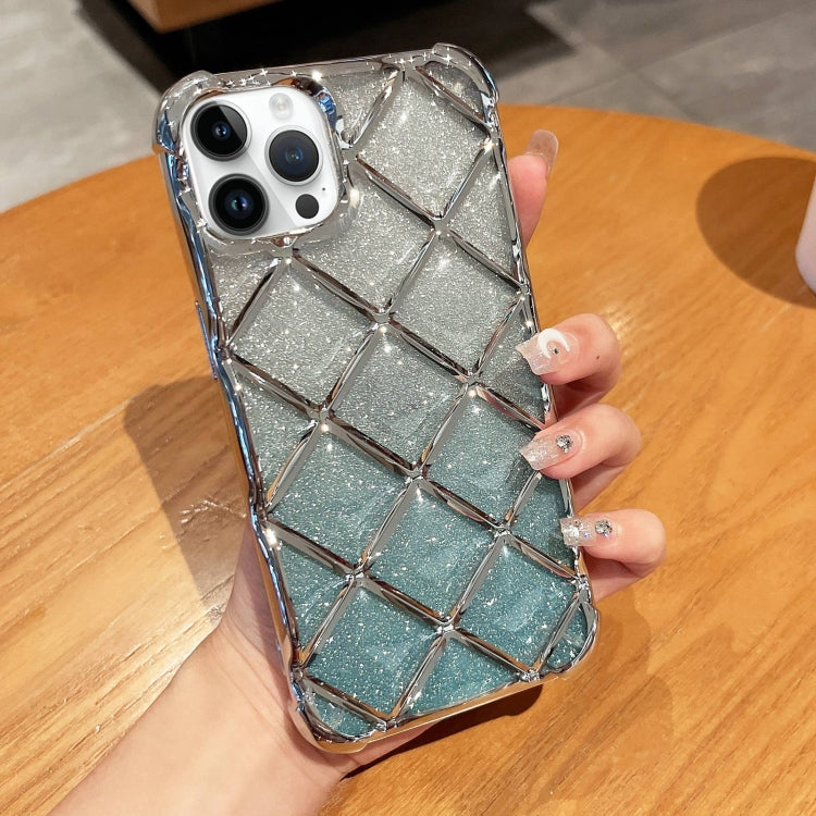 For iPhone 15 Pro Max 3D Diamond Lattice Laser Engraving Glitter Paper Phone Case(Gradient Silver) - HoMEdemic™ 