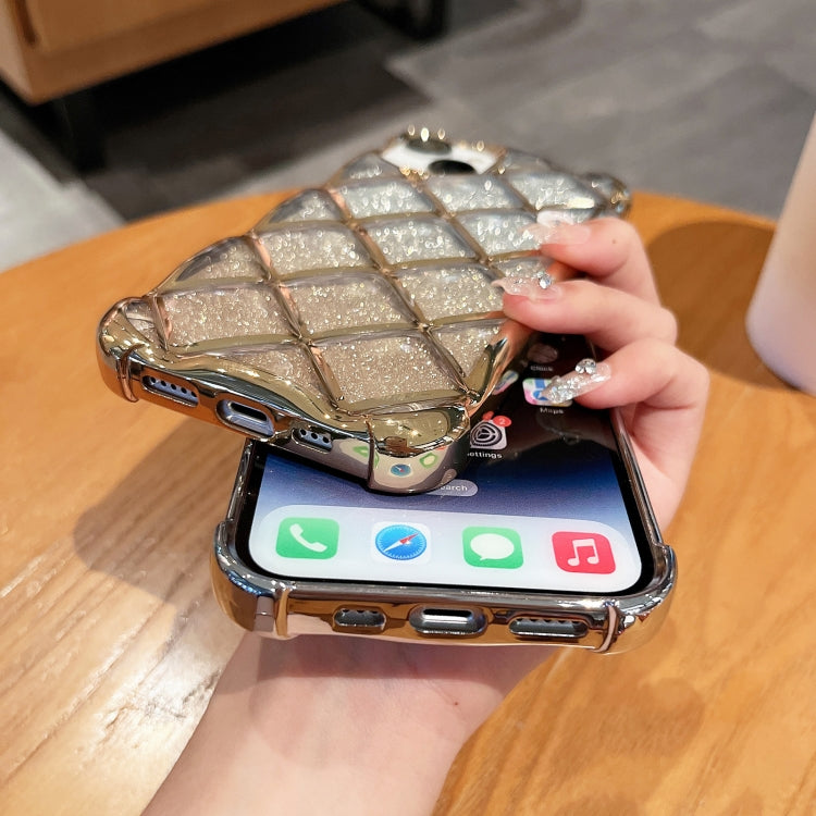 For iPhone 15 Pro Max 3D Diamond Lattice Laser Engraving Glitter Paper Phone Case(Gradient Silver) - HoMEdemic™ 