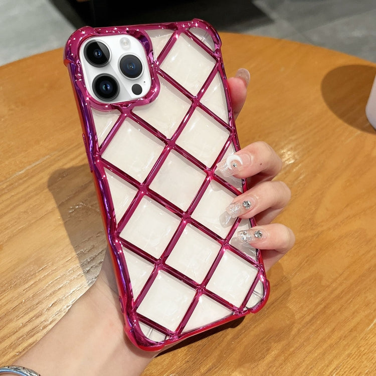 For iPhone 15 Pro Max 3D Diamond Lattice Laser Engraving Phone Case(Rose Red) - HoMEdemic™ 