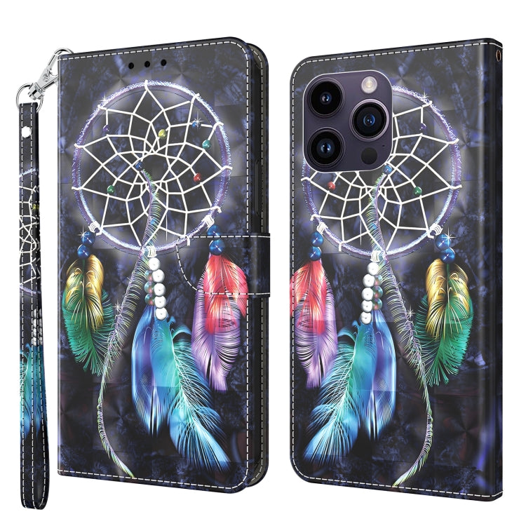 For iPhone 15 Pro Max 3D Painted Leather Phone Case(Colorful Dreamcatcher) - HoMEdemic™ 