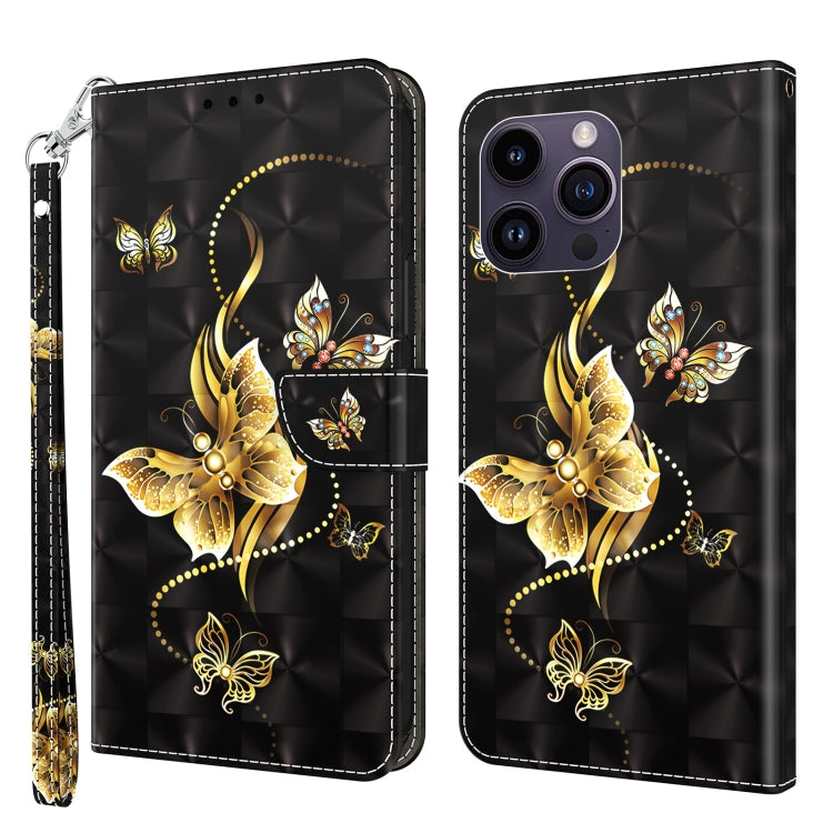For iPhone 15 Pro Max 3D Painted Leather Phone Case(Golden Swallow Butterfly) - HoMEdemic™ 
