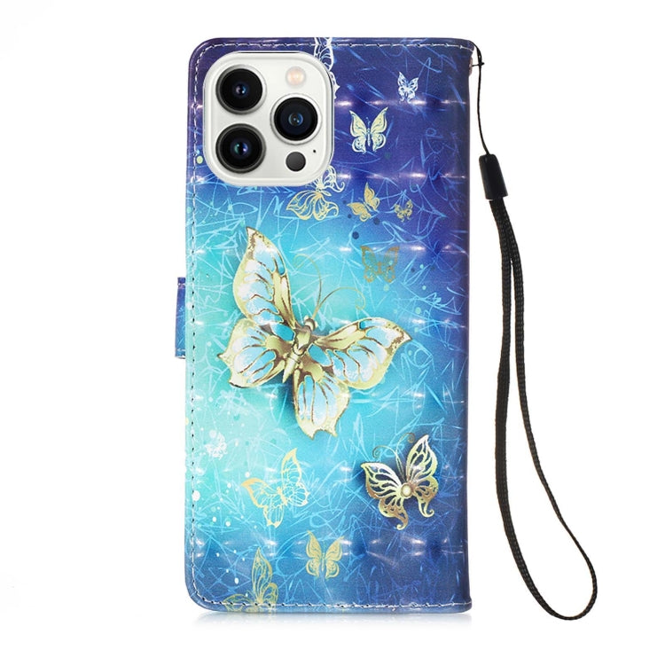For iPhone 15 Pro Max 3D Painting Horizontal Flip Leather Phone Case(Golden Butterfly) - HoMEdemic™ 