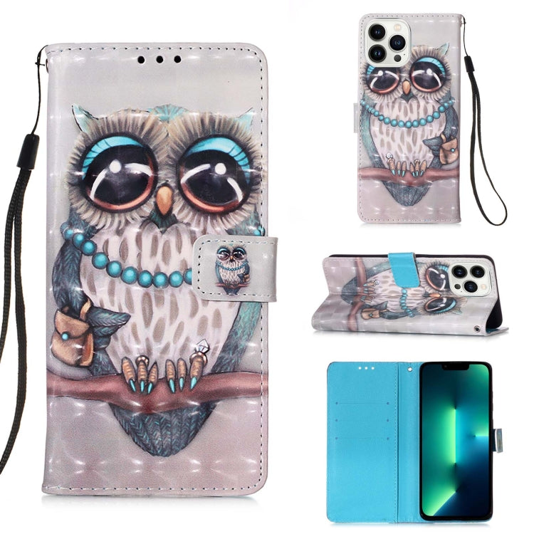 For iPhone 15 Pro Max 3D Painting Horizontal Flip Leather Phone Case(Grey Owl) - HoMEdemic™ 