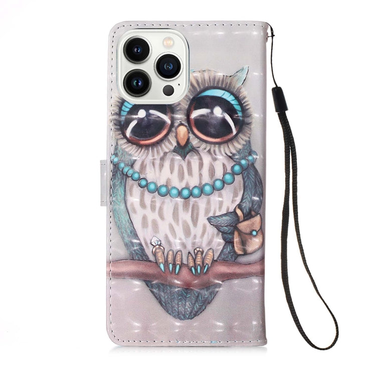 For iPhone 15 Pro Max 3D Painting Horizontal Flip Leather Phone Case(Grey Owl) - HoMEdemic™ 