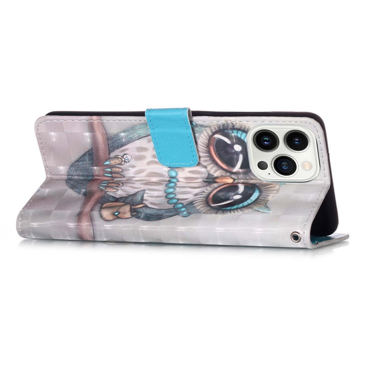For iPhone 15 Pro Max 3D Painting Horizontal Flip Leather Phone Case(Grey Owl) - HoMEdemic™ 