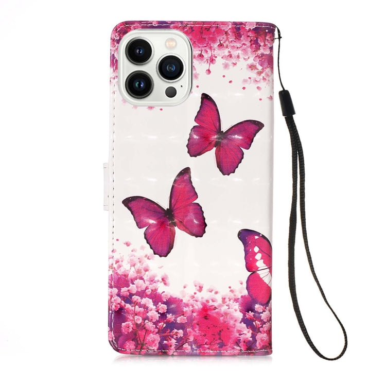 For iPhone 15 Pro Max 3D Painting Horizontal Flip Leather Phone Case(Rose Butterfly) - HoMEdemic™ 