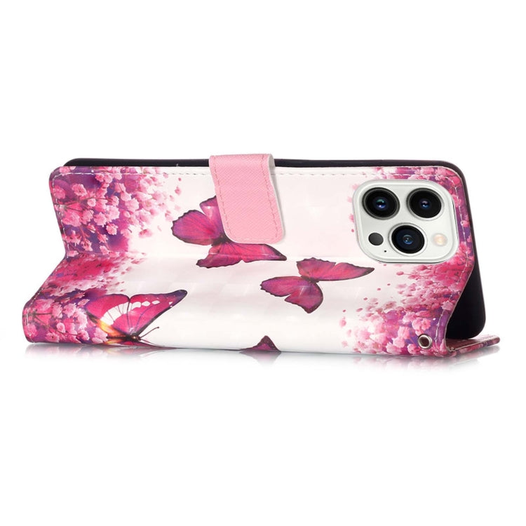 For iPhone 15 Pro Max 3D Painting Horizontal Flip Leather Phone Case(Rose Butterfly) - HoMEdemic™ 