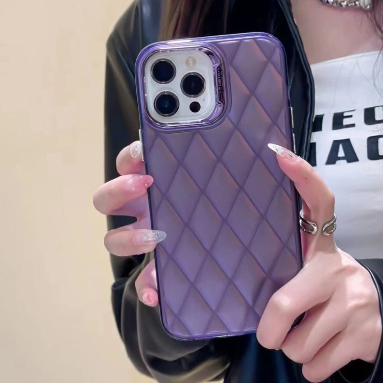 For iPhone 15 Pro Max 3D Rhombus Electroplating TPU Hybrid PC Phone Case(Purple) - HoMEdemic™ 