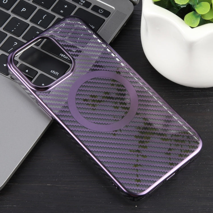 For iPhone 15 Pro Max 6D Plated Carbon Fiber Clear Magsafe PC Phone Case(Aurora Purple) - HoMEdemic™ 