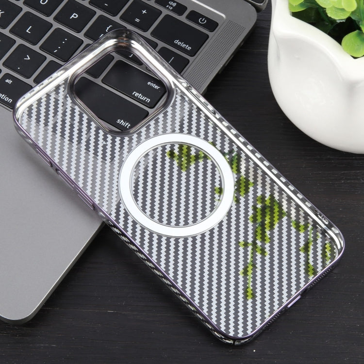 For iPhone 15 Pro Max 6D Plated Carbon Fiber Clear Magsafe PC Phone Case(Aurora Purple) - HoMEdemic™ 