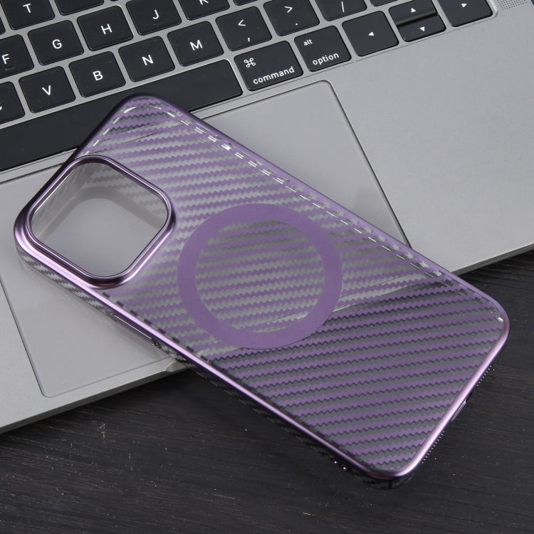 For iPhone 15 Pro Max 6D Plated Carbon Fiber Clear Magsafe PC Phone Case(Aurora Purple) - HoMEdemic™ 