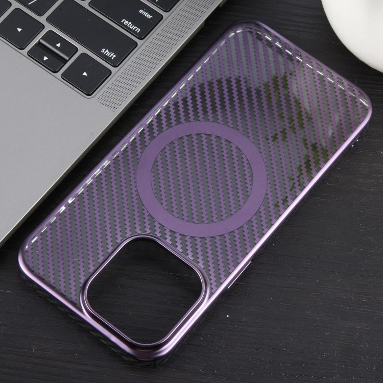 For iPhone 15 Pro Max 6D Plated Carbon Fiber Clear Magsafe PC Phone Case(Aurora Purple) - HoMEdemic™ 