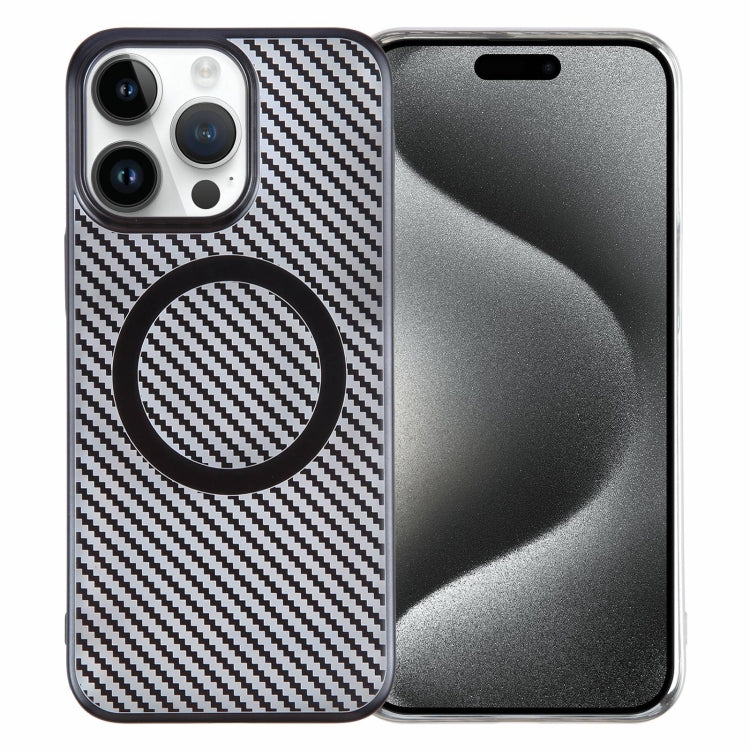 For iPhone 15 Pro Max 6D Plated Carbon Fiber Clear Magsafe PC Phone Case(Starry Black) - HoMEdemic™ 
