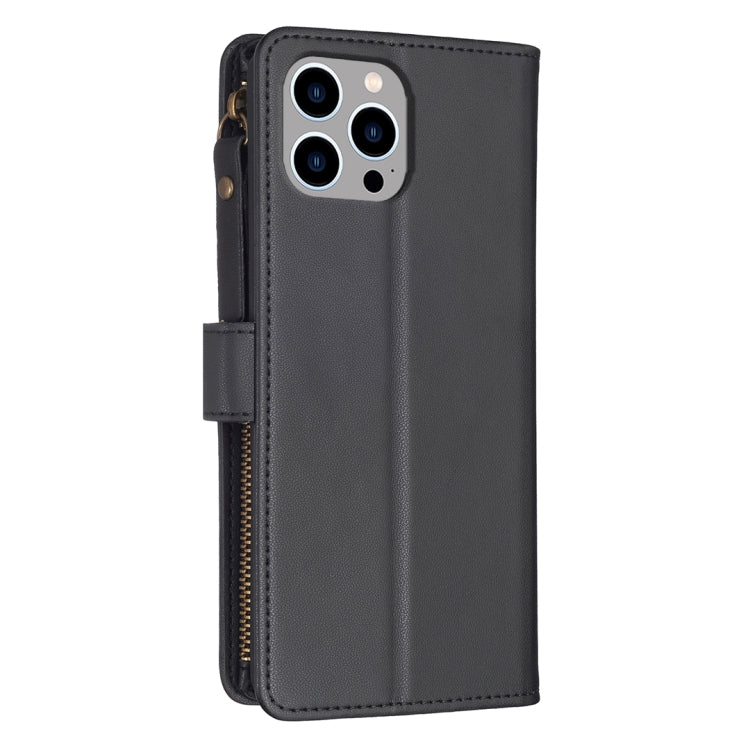 For iPhone 15 Pro Max 9 Card Slots Zipper Wallet Leather Flip Phone Case(Black) - HoMEdemic™ 