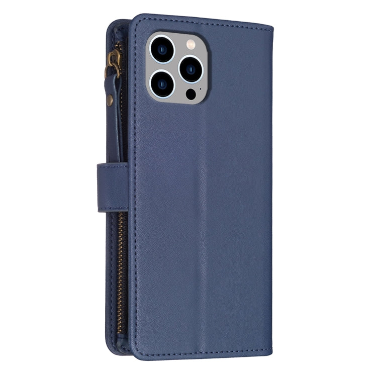 For iPhone 15 Pro Max 9 Card Slots Zipper Wallet Leather Flip Phone Case(Blue) - HoMEdemic™ 