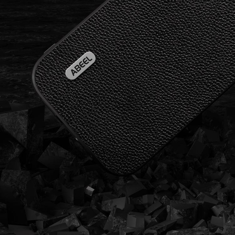 For iPhone 15 Pro Max ABEEL Black Edge Genuine Leather Mino Phone Case(Black) - HoMEdemic™ 