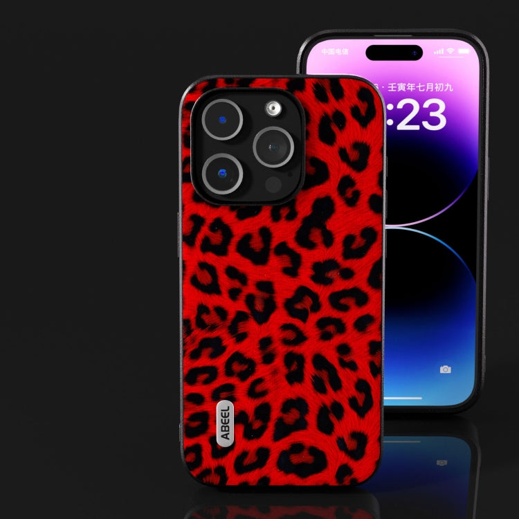 For iPhone 15 Pro Max ABEEL Black Edge Leopard Phone Case(Red Leopard) - HoMEdemic™ 