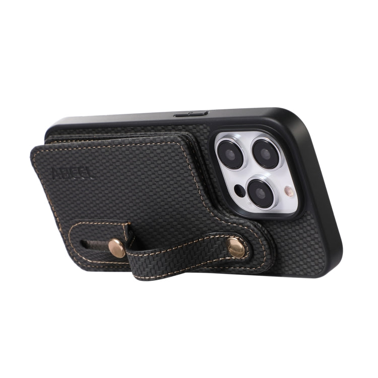 For iPhone 15 Pro Max ABEEL Carbon Fiber RFID Card Holder Phone Case(Black) - HoMEdemic™ 