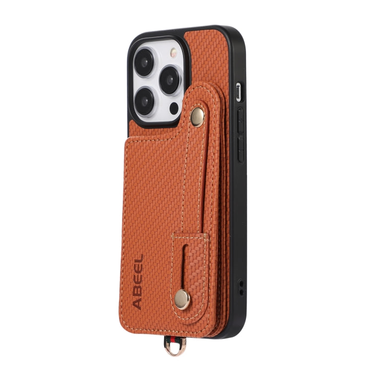 For iPhone 15 Pro Max ABEEL Carbon Fiber RFID Card Holder Phone Case(Brown) - HoMEdemic™ 