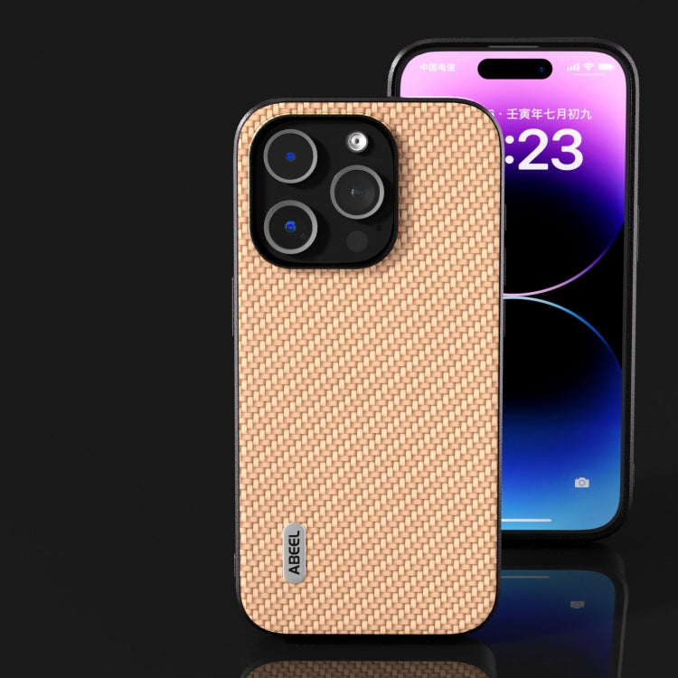 For iPhone 15 Pro Max ABEEL Carbon Fiber Texture Protective Phone Case(Yellow) - HoMEdemic™ 