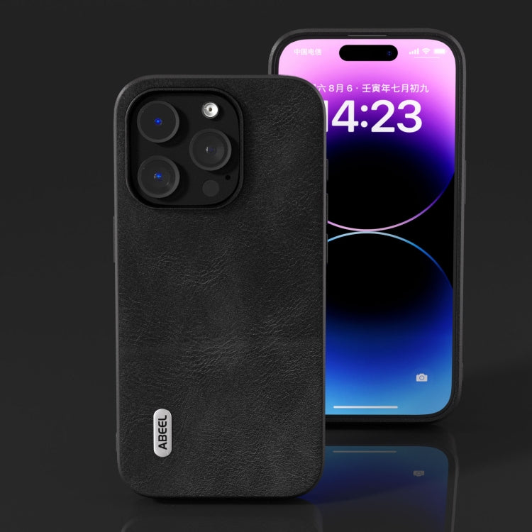 For iPhone 15 Pro Max ABEEL Cowhide Texture PU Phone Case(Black) - HoMEdemic™ 