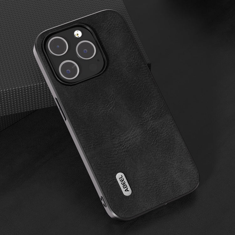 For iPhone 15 Pro Max ABEEL Cowhide Texture PU Phone Case(Black) - HoMEdemic™ 
