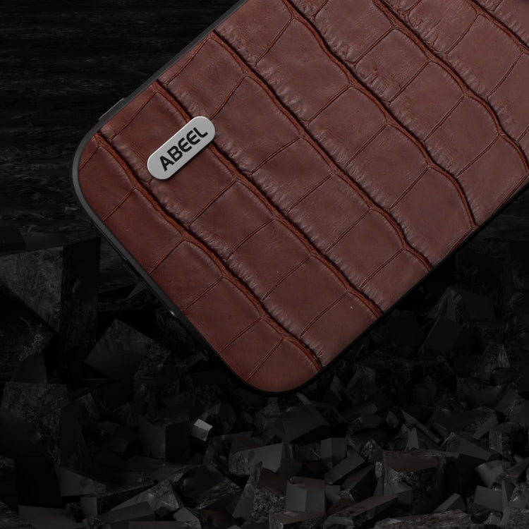 For iPhone 15 Pro Max ABEEL Crocodile Texture Genuine Leather Phone Case(Brown) - HoMEdemic™ 