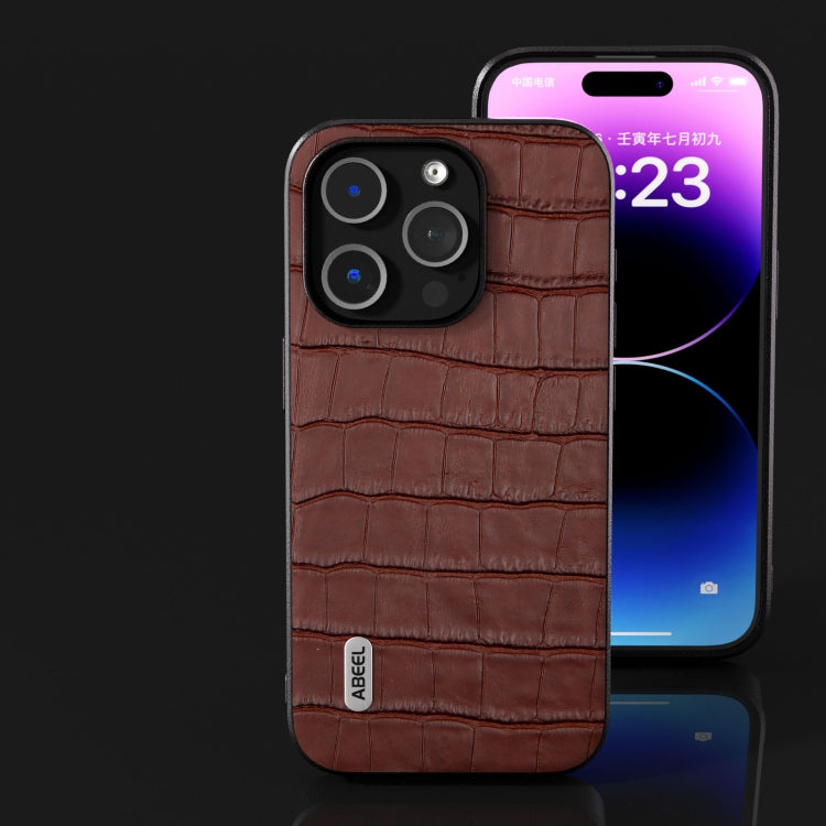 For iPhone 15 Pro Max ABEEL Crocodile Texture Genuine Leather Phone Case(Brown) - HoMEdemic™ 