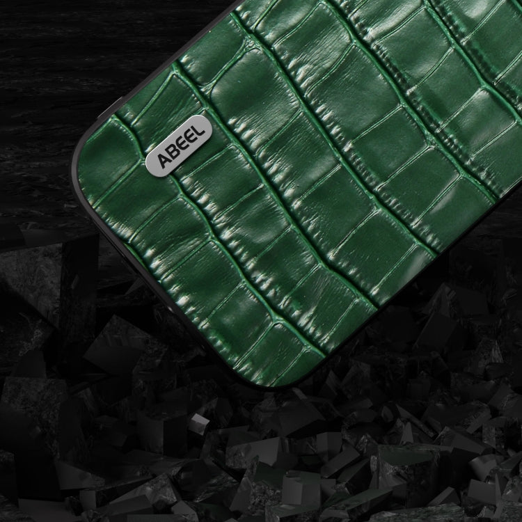 For iPhone 15 Pro Max ABEEL Crocodile Texture Genuine Leather Phone Case(Green) - HoMEdemic™ 