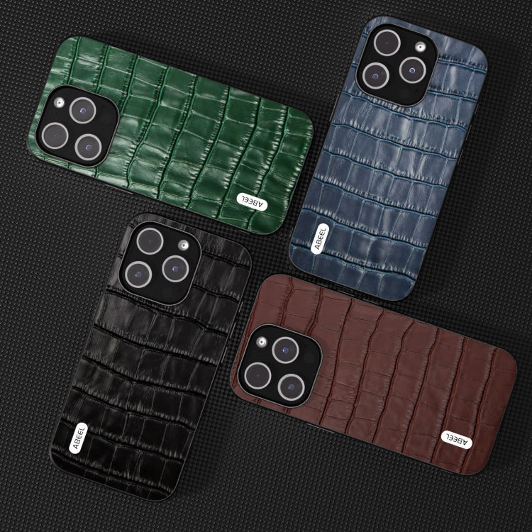 For iPhone 15 Pro Max ABEEL Crocodile Texture Genuine Leather Phone Case(Green) - HoMEdemic™ 