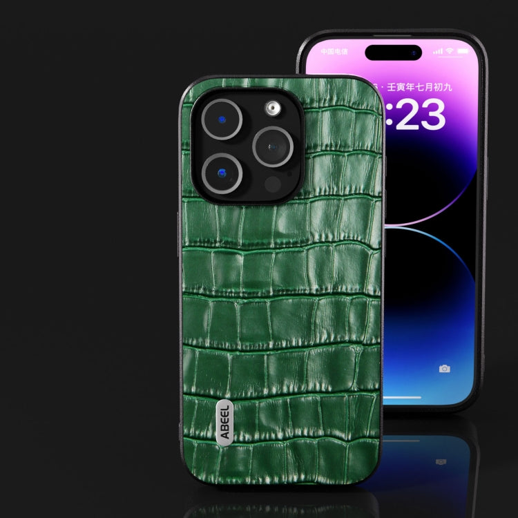 For iPhone 15 Pro Max ABEEL Crocodile Texture Genuine Leather Phone Case(Green) - HoMEdemic™ 