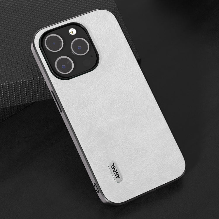 For iPhone 15 Pro Max ABEEL Dual Color Lichi Texture PU Phone Case(White) - HoMEdemic™ 