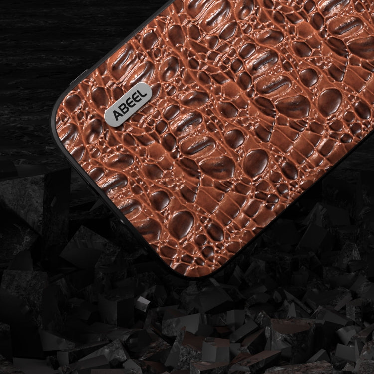 For iPhone 15 Pro Max ABEEL Genuine Leather Canopy Black Edge Phone Case(Brown) - HoMEdemic™ 