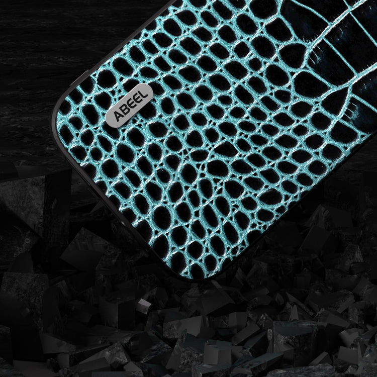 For iPhone 15 Pro Max ABEEL Genuine Leather Crocodile Pattern Black Edge Phone Case(Blue) - HoMEdemic™ 