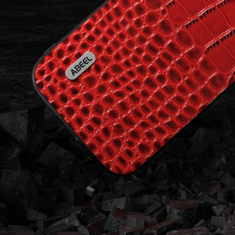 For iPhone 15 Pro Max ABEEL Genuine Leather Crocodile Pattern Black Edge Phone Case(Red) - HoMEdemic™ 