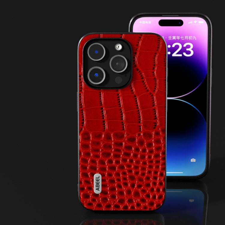 For iPhone 15 Pro Max ABEEL Genuine Leather Crocodile Pattern Black Edge Phone Case(Red) - HoMEdemic™ 
