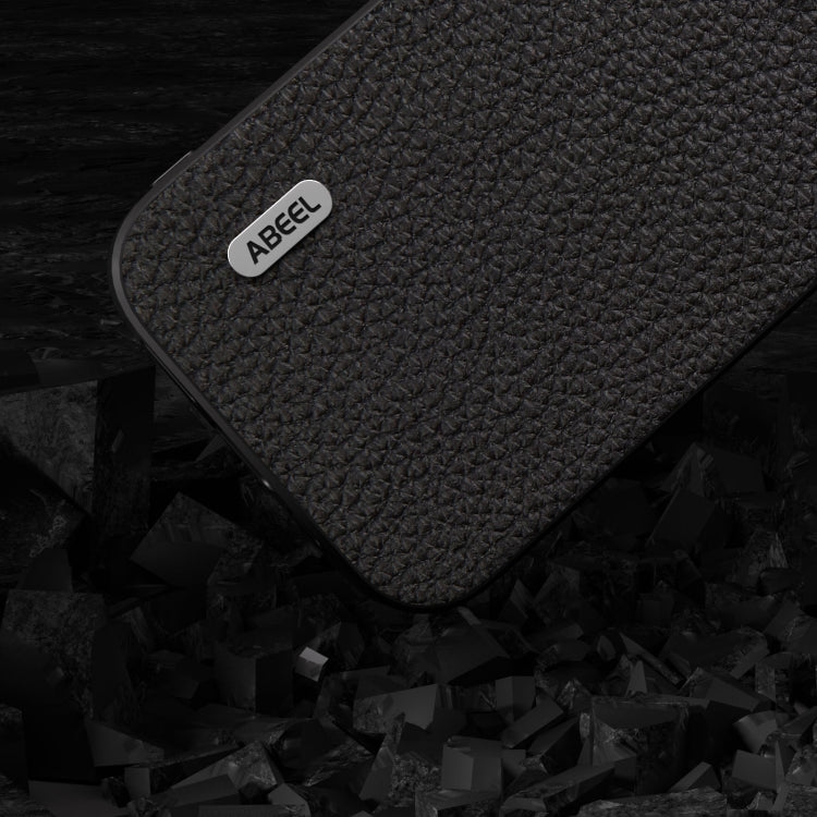 For iPhone 15 Pro Max ABEEL Genuine Leather Litchi Texture Phone Case(Black) - HoMEdemic™ 