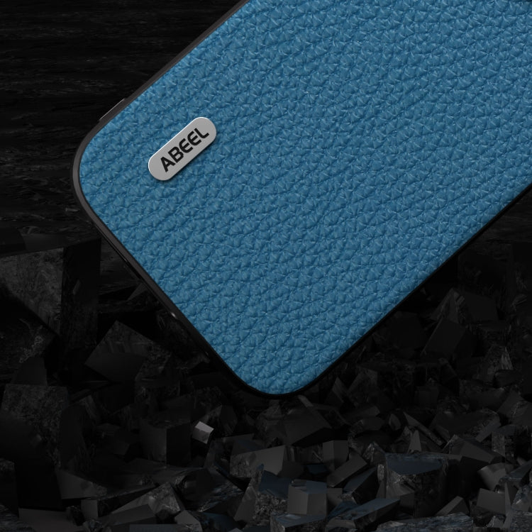 For iPhone 15 Pro Max ABEEL Genuine Leather Litchi Texture Phone Case(Blue) - HoMEdemic™ 