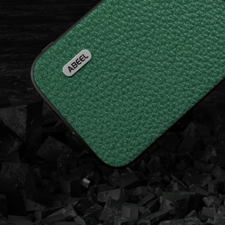 For iPhone 15 Pro Max ABEEL Genuine Leather Litchi Texture Phone Case(Green) - HoMEdemic™ 