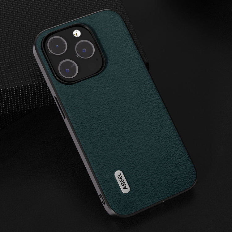 For iPhone 15 Pro Max ABEEL Genuine Leather Luolai Series Phone Case(Dark Green) - HoMEdemic™ 