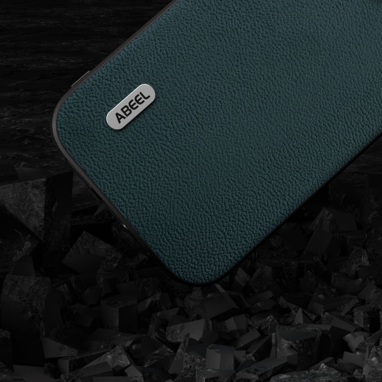 For iPhone 15 Pro Max ABEEL Genuine Leather Luolai Series Phone Case(Dark Green) - HoMEdemic™ 