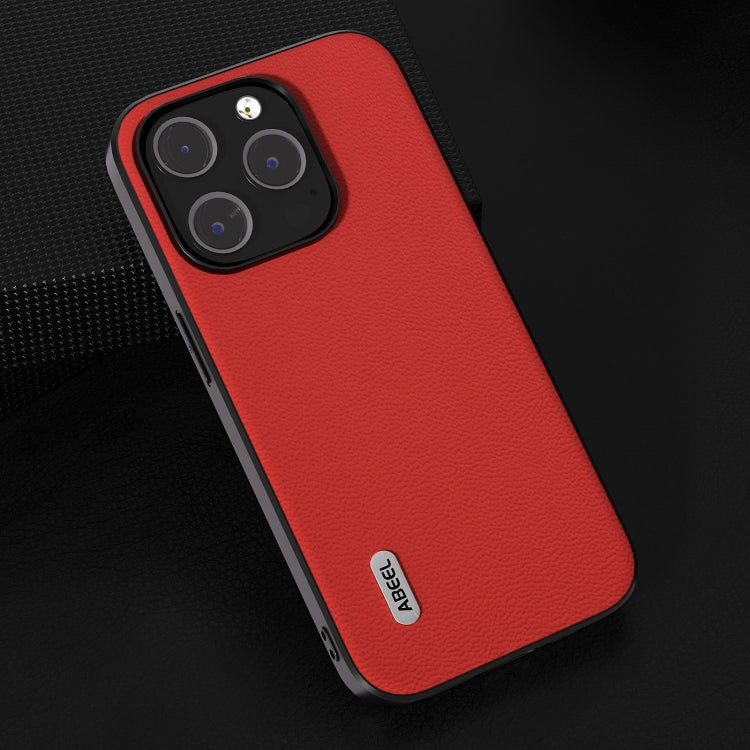 For iPhone 15 Pro Max ABEEL Genuine Leather Luolai Series Phone Case(Red) - HoMEdemic™ 
