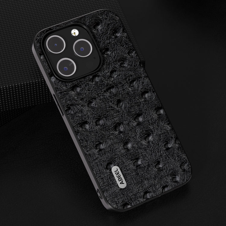 For iPhone 15 Pro Max ABEEL Genuine Leather Ostrich Texture Phone Case(Black) - HoMEdemic™ 