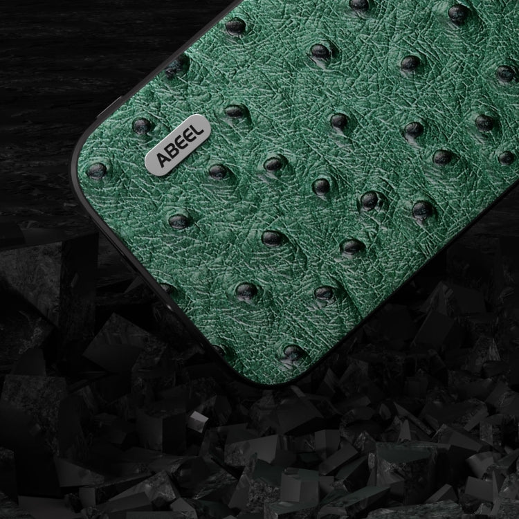 For iPhone 15 Pro Max ABEEL Genuine Leather Ostrich Texture Phone Case(Green) - HoMEdemic™ 